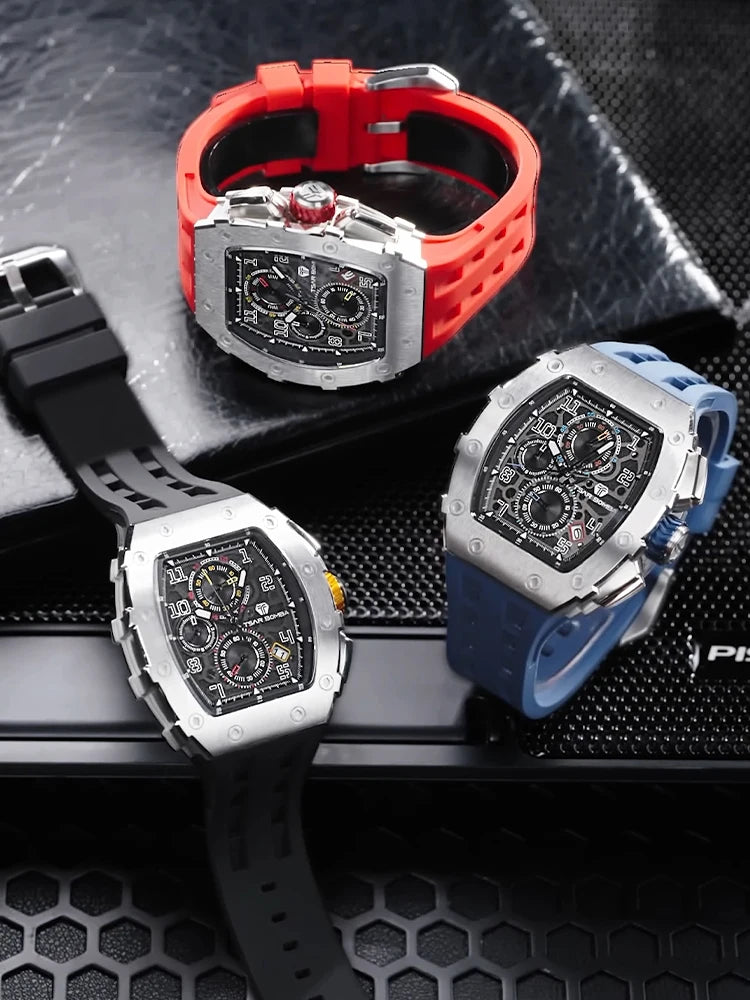 Tsar Bomba Luxury Men's Tonneau Design Waterproof Stainless Steel Watch Fashion Rectangle Wristwatch