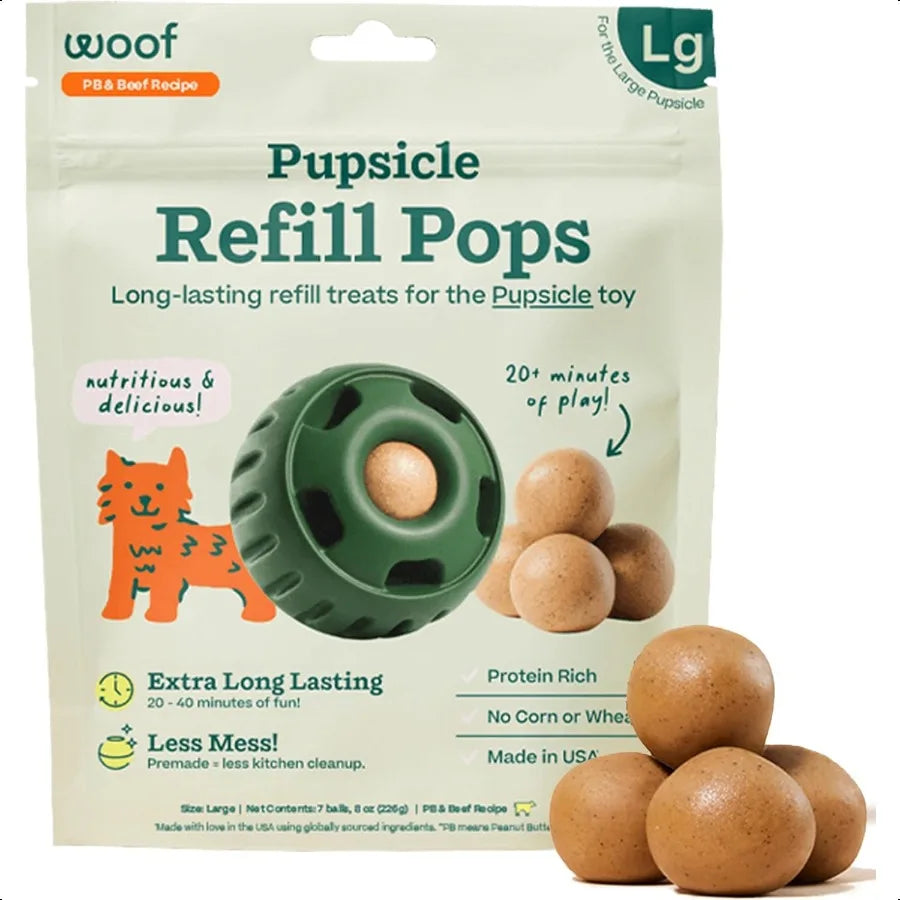 Pupsicle Refill Pops LowM Dog Snacks with Peanut Butter and Beef Dog Treats Long Lasting Large Pops 7 Count