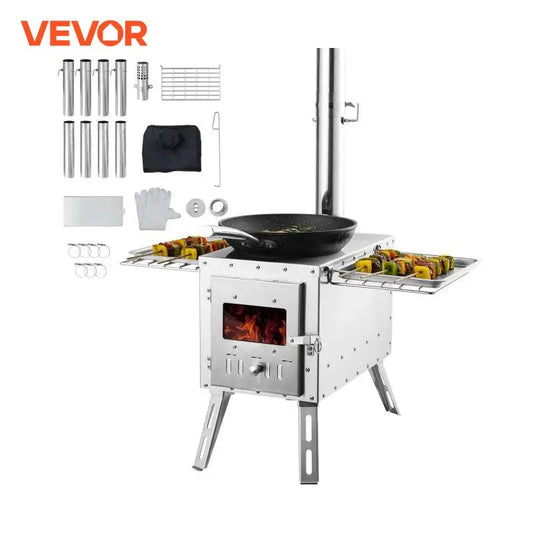 VEVOR Wood Stove 86 Inch Stainless Steel Camping Tent Stove Portable Wood Burning Stove with Chimney Pipes and Gloves