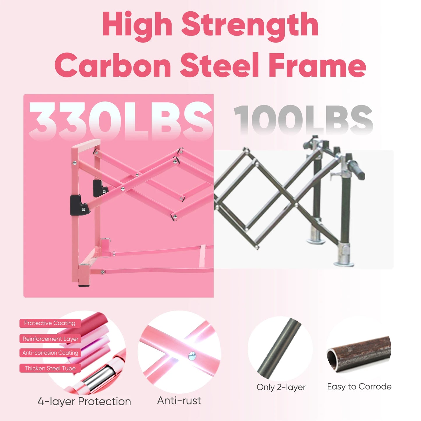 Foldable Collapsible Wagon Cart with 330lbs Weight Capacity, Heavy Duty Lightweight Folding Utility Garden Wagon with Wheel Pink