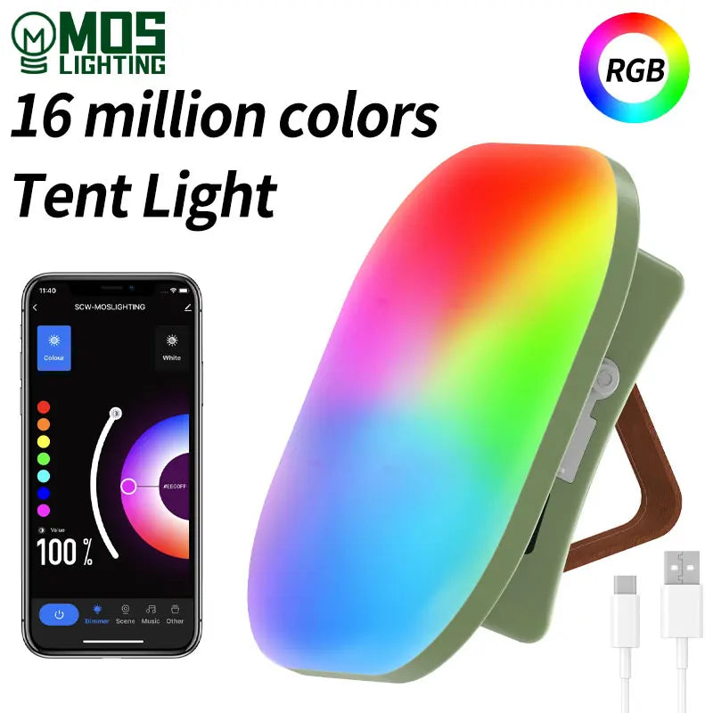 Camping Lantern Rechargeable Smart Light Bluetooth Control by Tuya App Music Sync RGB LED Tent Lighting 13500mAh Outdoor 80W
